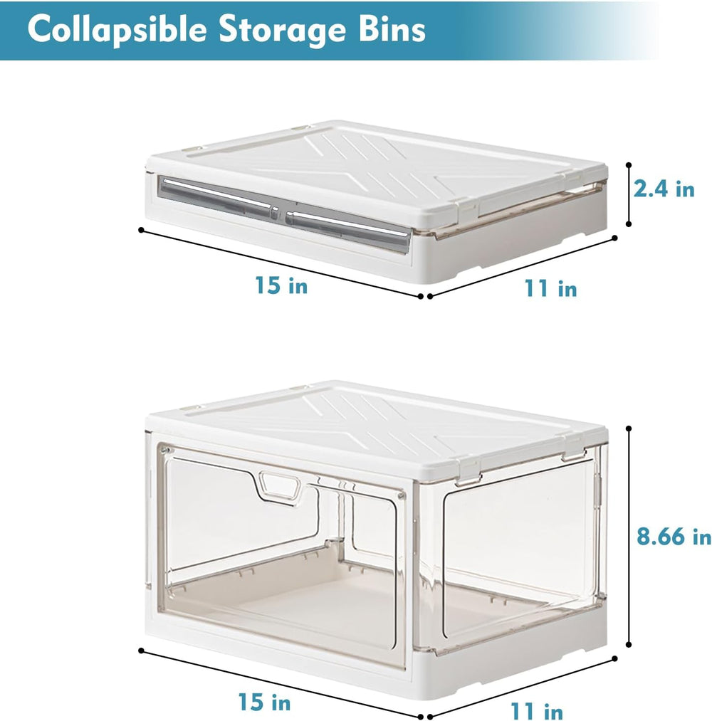 Moonval Clear Storage Bins, 3-Pack Foldable Stackable Containers with Lids & Magnetic Doors