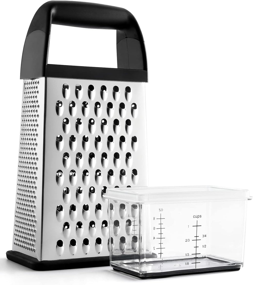 Moonval Cheese Grater, Stainless Steel Box Grater with Container for Cheese, Vegetables & Zesting