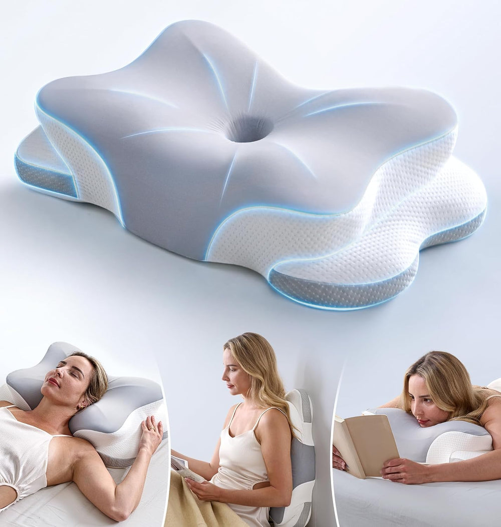 Moonval Memory Foam Bed Pillow, Ergonomic Contour Cooling Pillow for Side, Back & Stomach Sleepers