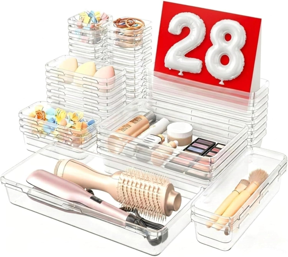 Moonval Clear Drawer Organizer Set, 5-Size Makeup & Desk Organizer Trays for Bathroom, Vanity & Office