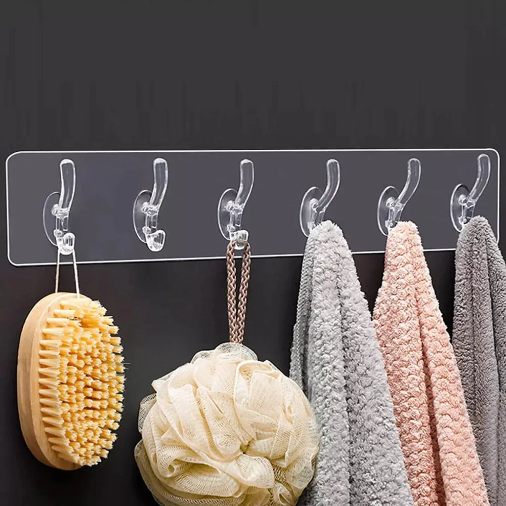 Moonval Adhesive Hooks, 6-Pack Heavy-Duty Self-Adhesive Wall Hooks for Home Organization