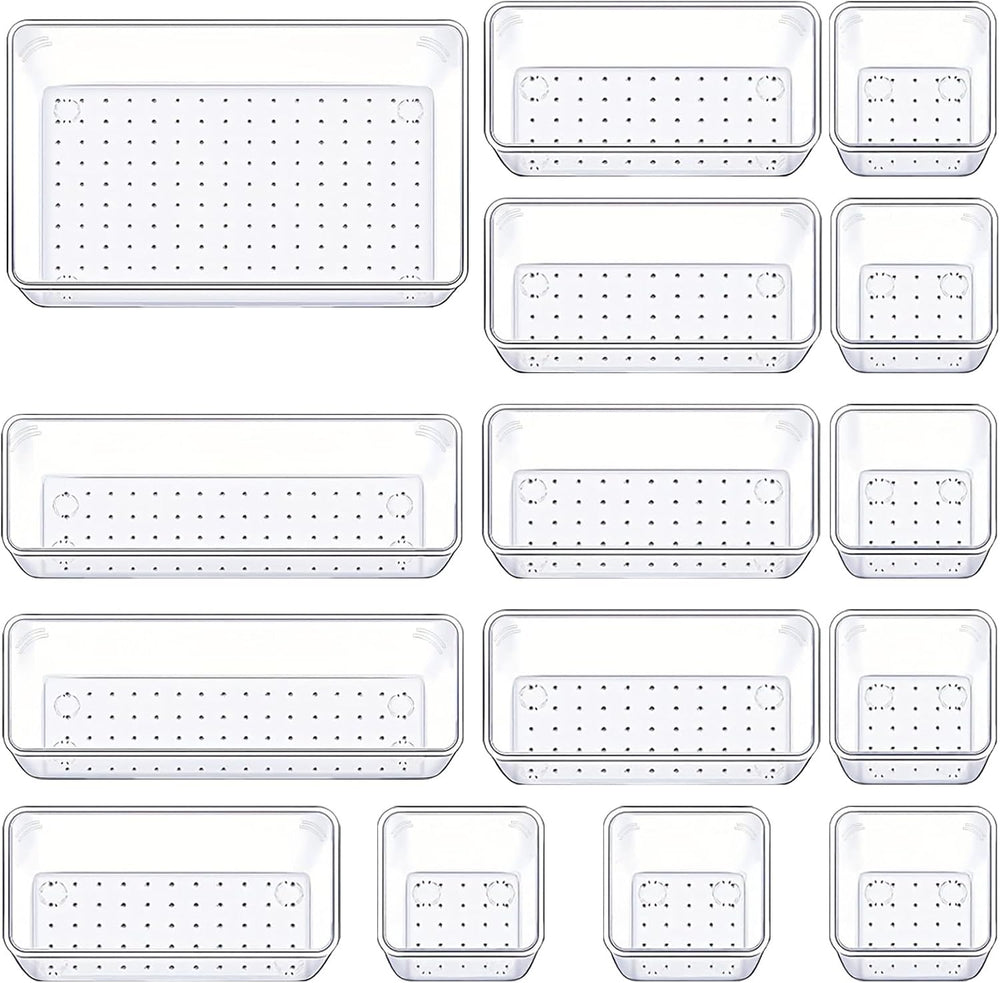 Moonval Clear Drawer Organizer Set, Plastic Storage Trays for Kitchen, Bathroom & Office