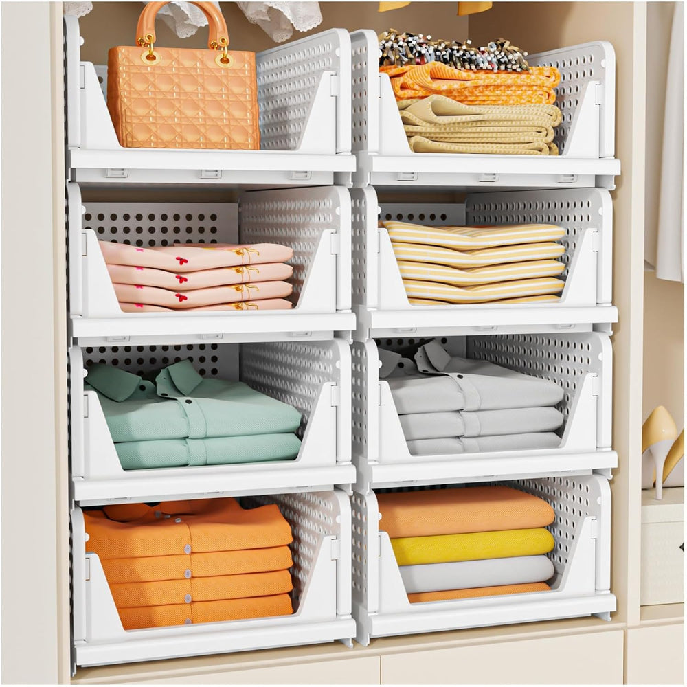 Moonval Stackable Closet Storage Baskets, Foldable Drawer Organizers for Clothes & Home Storage