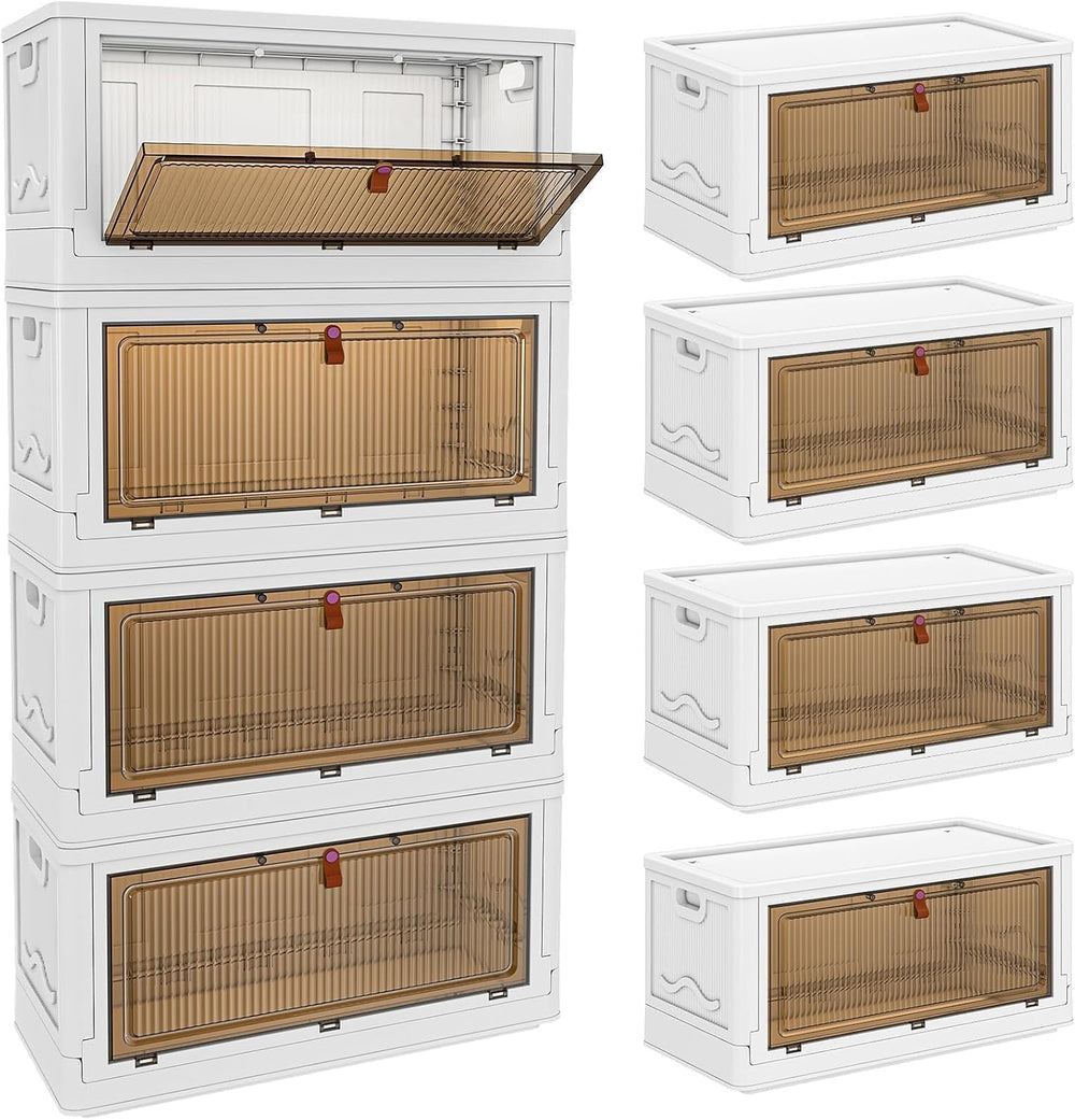 Moonval Stackable Storage Bins, Foldable Containers with Lids & Wheels