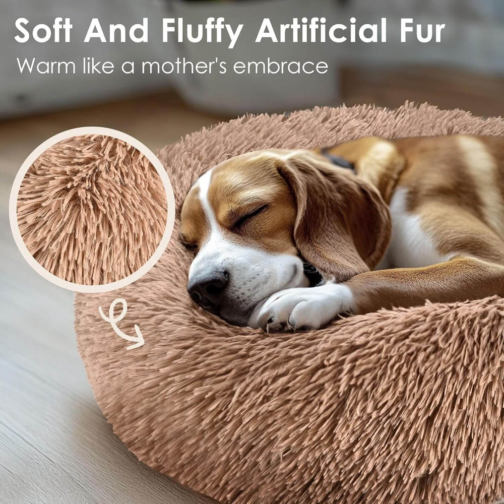 Moonval Calming Pet Bed, 60cm Plush Donut Dog & Cat Bed for Cozy Comfort