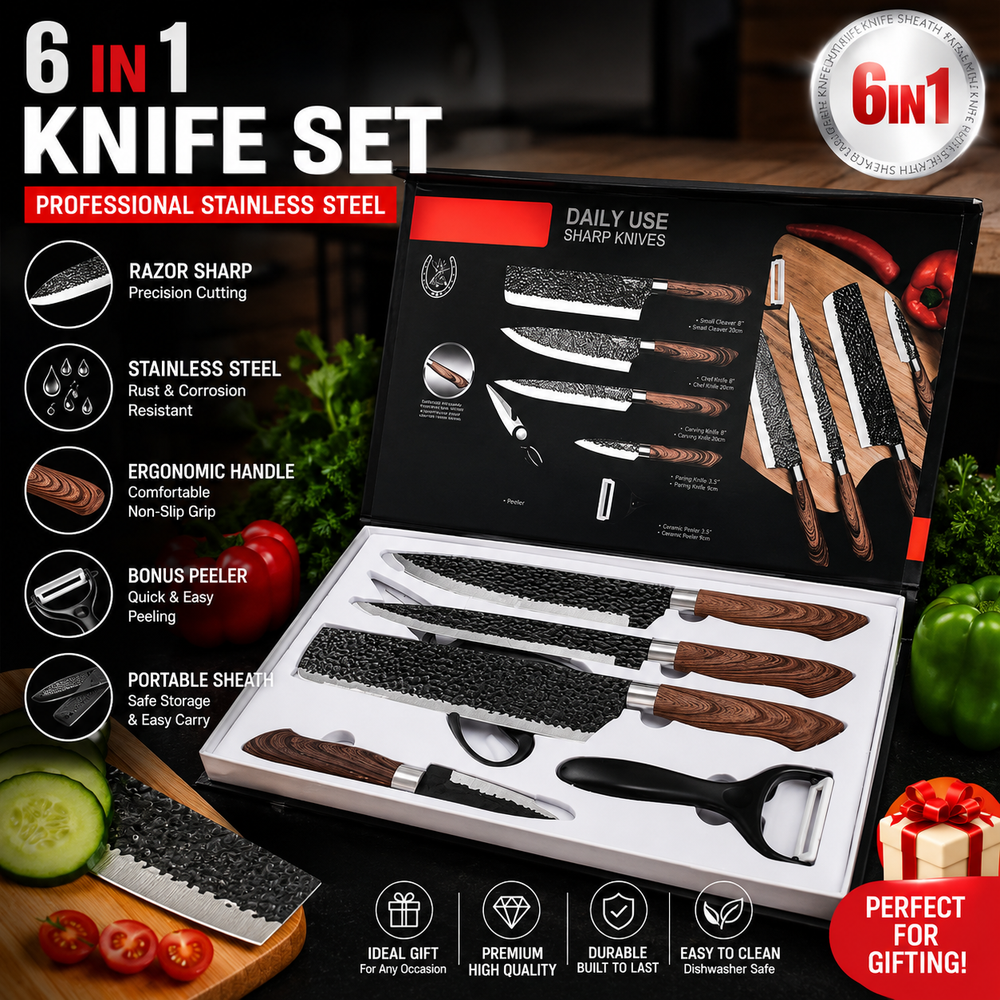 Moonval Professional Kitchen Knife Set, 6-Piece Stainless Steel Chef Knife Set with Storage Block