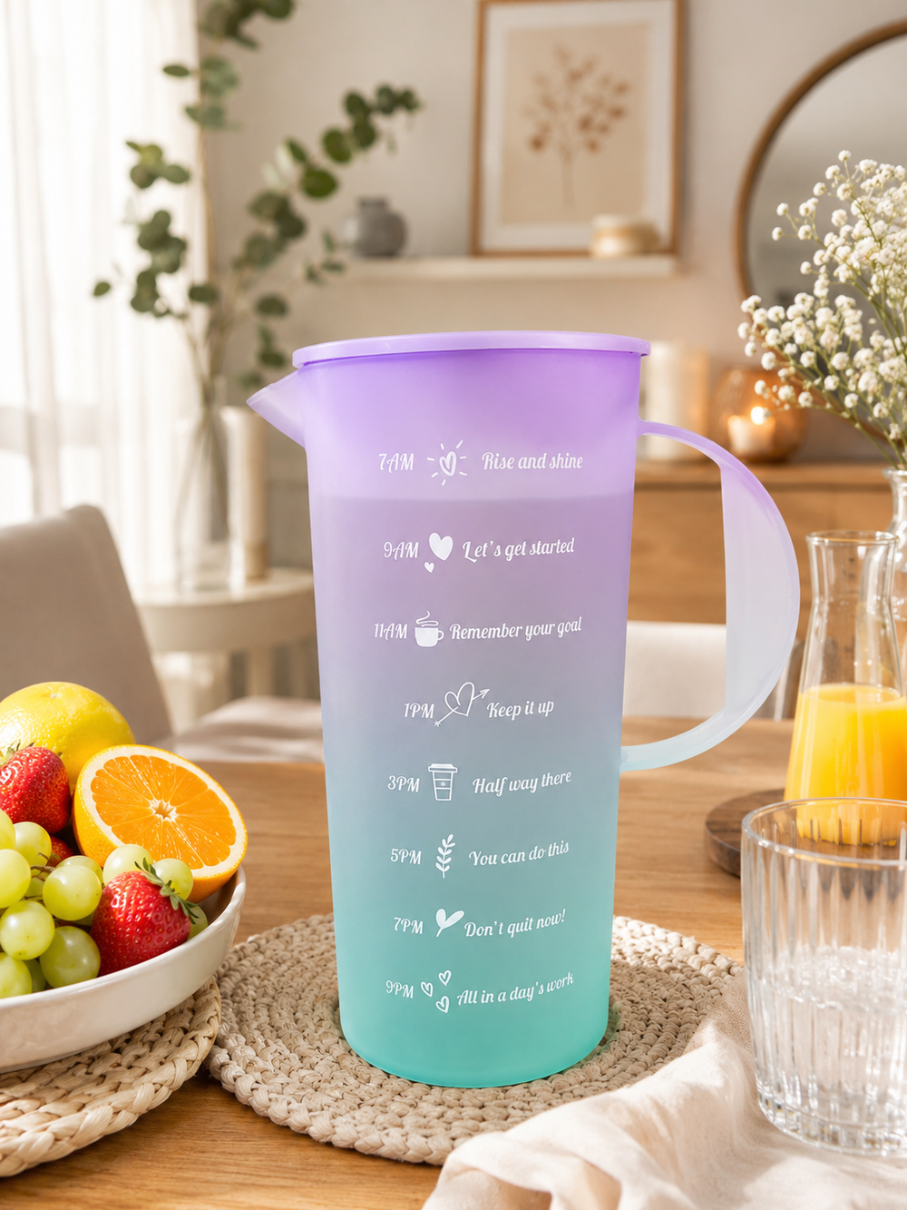 Moonval Gradient Water Pitcher, 2L BPA-Free Beverage Jug with Lid & Time Marker