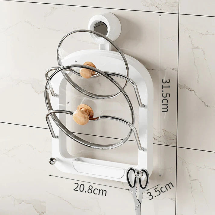 Moonval Pot Lid Holder, Wall-Mounted Kitchen Organizer with Hooks for Lids, Utensils & Towels