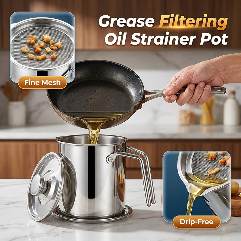 Moonval Stainless Steel Oil Strainer Pot, Fine Mesh Grease Filter Container with Lid