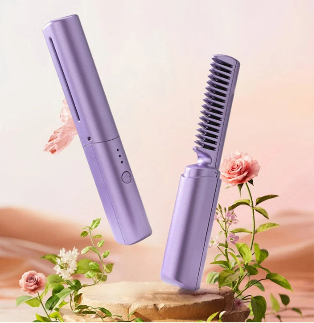 Moonval Electric Hair Straightening Comb, Portable Heated Brush for Smooth Styling & Quick Touch-Ups