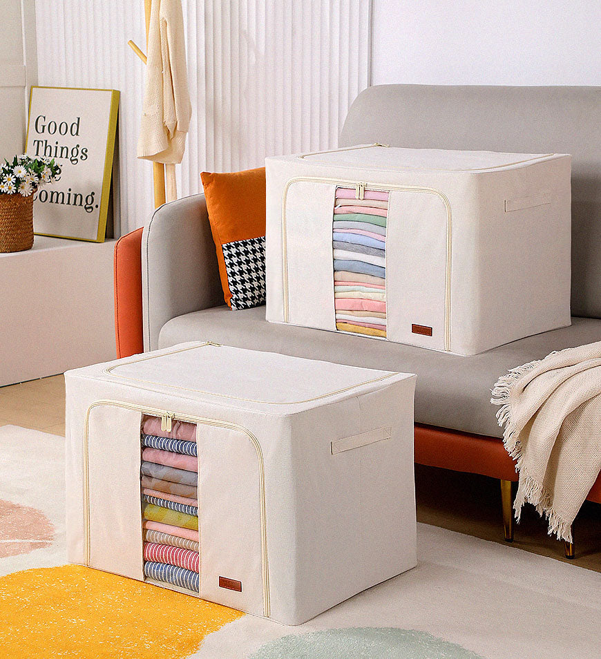 Moonval Steel Frame Storage Bins, Foldable Fabric Storage Baskets with Clear Window & Reinforced Handles
