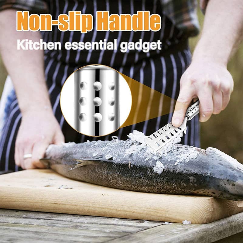 Moonval Stainless Steel Fish Scale Scraper, Handheld Descaler with Ergonomic Handle