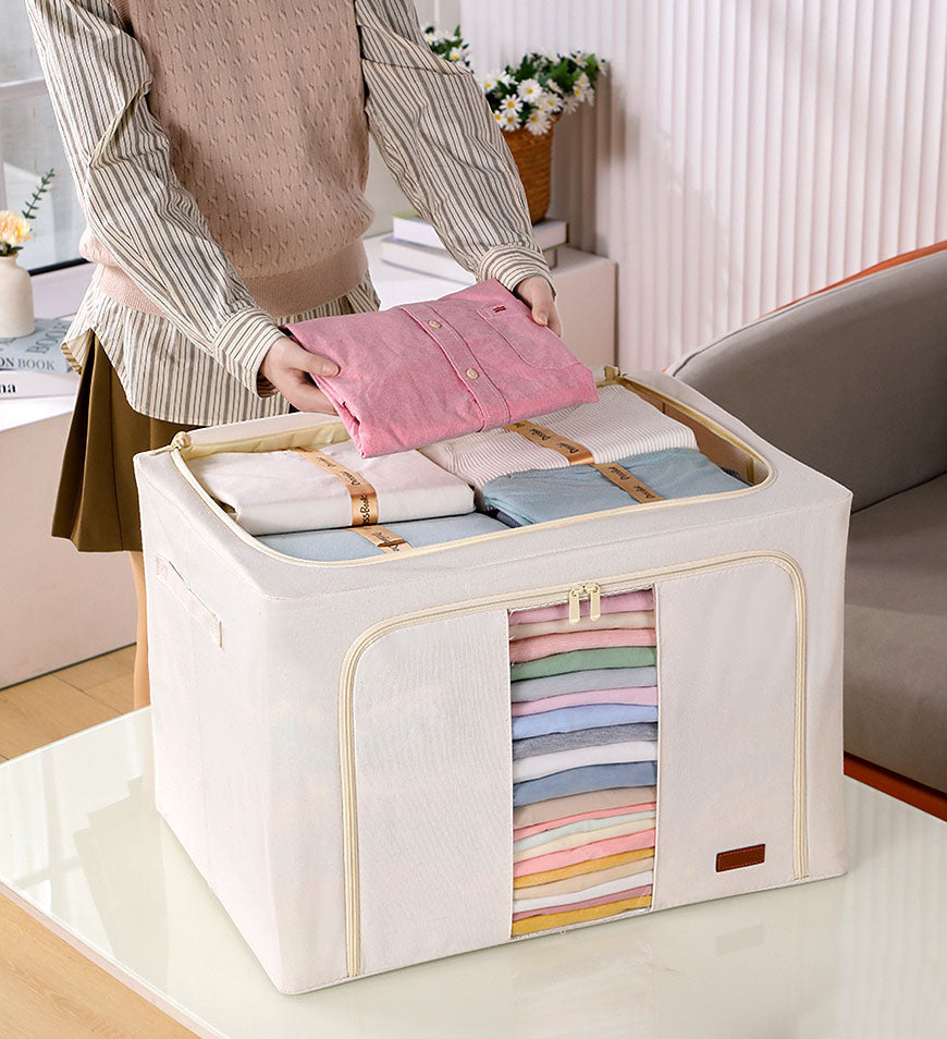 Moonval Steel Frame Storage Bins, Foldable Fabric Storage Baskets with Clear Window & Reinforced Handles