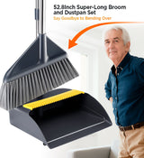 Moonval 3-in-1 Broom & Dustpan Set, Heavy-Duty Floor Cleaning Kit for Hard Floors & Pet Hair