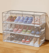 Moonval Foldable Shoe Storage Box, Large-Capacity Clear Dustproof Organizer for Closet & Entryway
