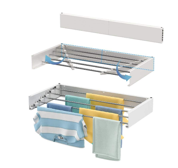 Moonval Wall-Mounted Folding Drying Rack, Retractable Space-Saving Clothes Airer