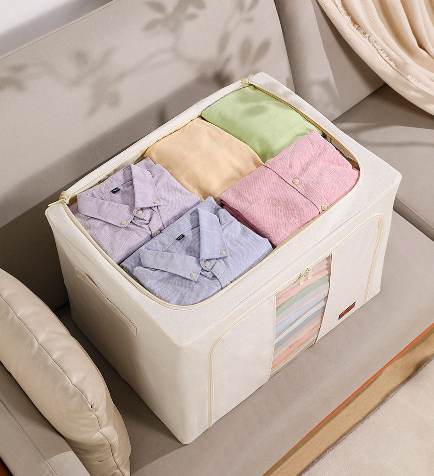 Moonval Steel Frame Storage Bins, Foldable Fabric Storage Baskets with Clear Window & Reinforced Handles