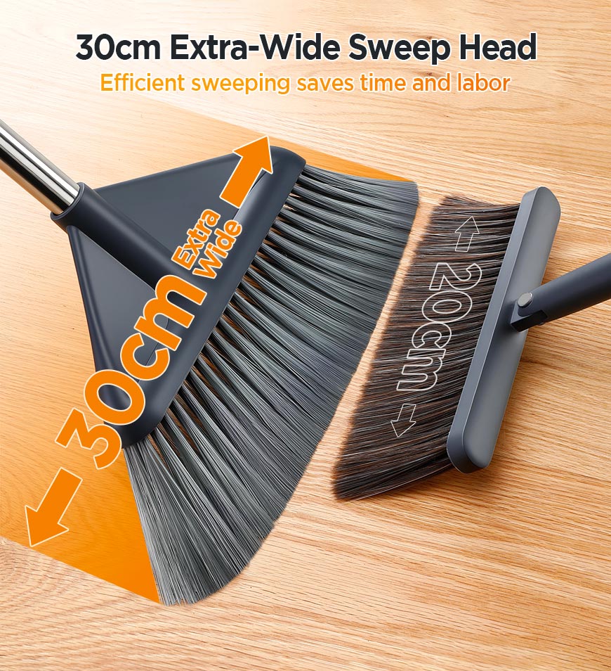 Moonval 3-in-1 Broom & Dustpan Set, Heavy-Duty Floor Cleaning Kit for Hard Floors & Pet Hair