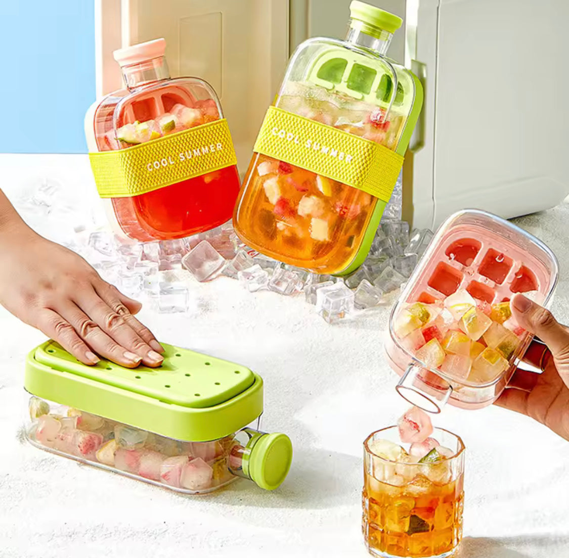 Moonval 2-in-1 Ice Cube Water Bottle, 500ml Leakproof Bottle with Built-In Ice Cube Tray