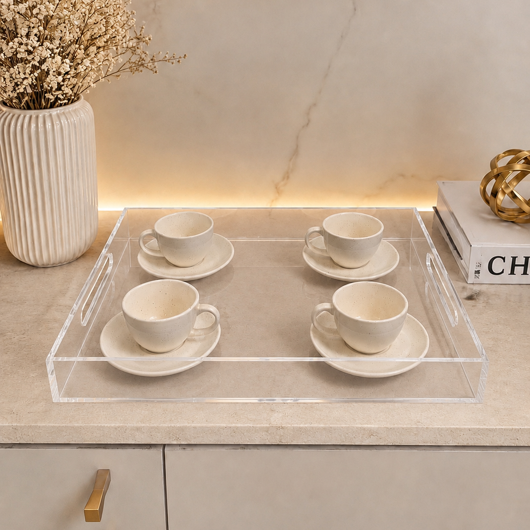 Moonval Premium Acrylic Serving Tray, Clear Carrying Tray with Side Handles