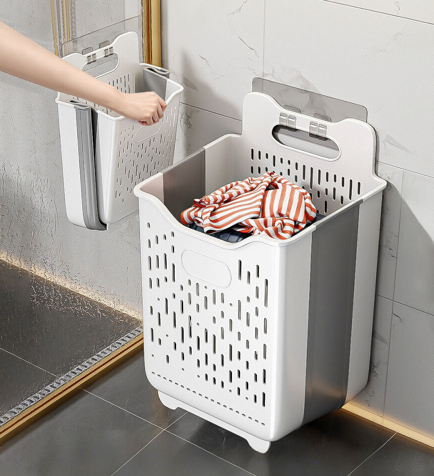 Moonval Collapsible Hanging Laundry Basket, Foldable Clothes Hamper with Carry Handles for Closet & Laundry