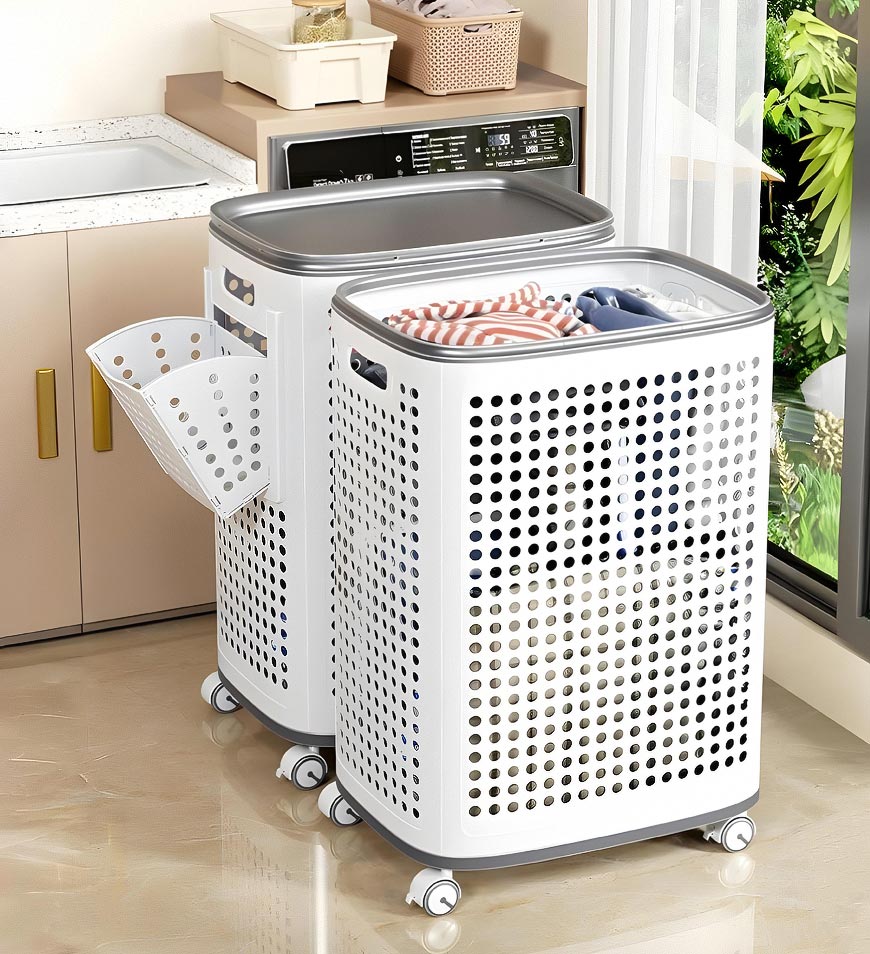 Moonval Rolling Laundry Basket, Wheeled Foldable Clothes Hamper with Removable Laundry Bag
