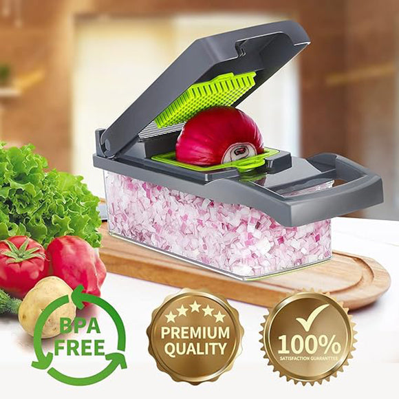 Moonval 16-in-1 Vegetable Cutter, Multifunction Food Chopper & Mandoline Slicer with Storage Container