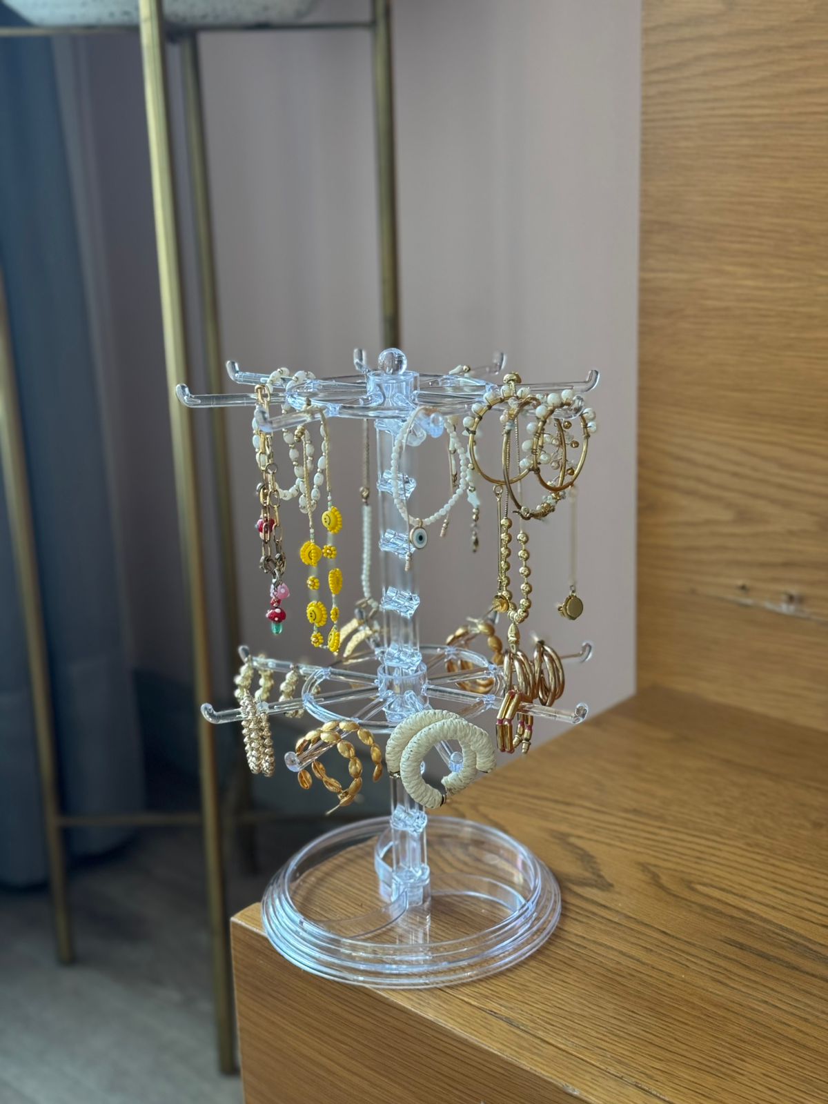 Moonval Rotating Jewelry Organizer Stand, 2-Tier Clear Necklace, Bracelet & Earring Holder