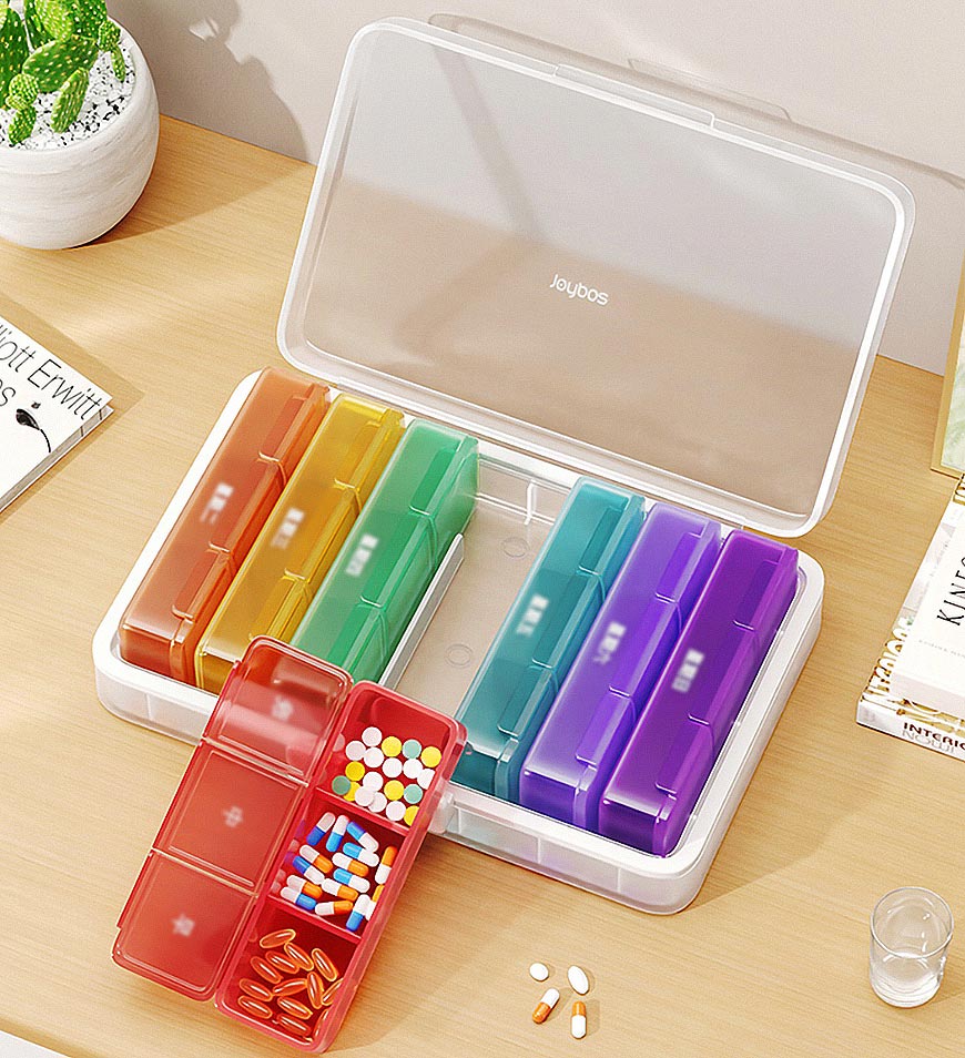 Moonval Weekly Pill Organizer, 7-Day Detachable Pill Box with 3 Compartments Per Day