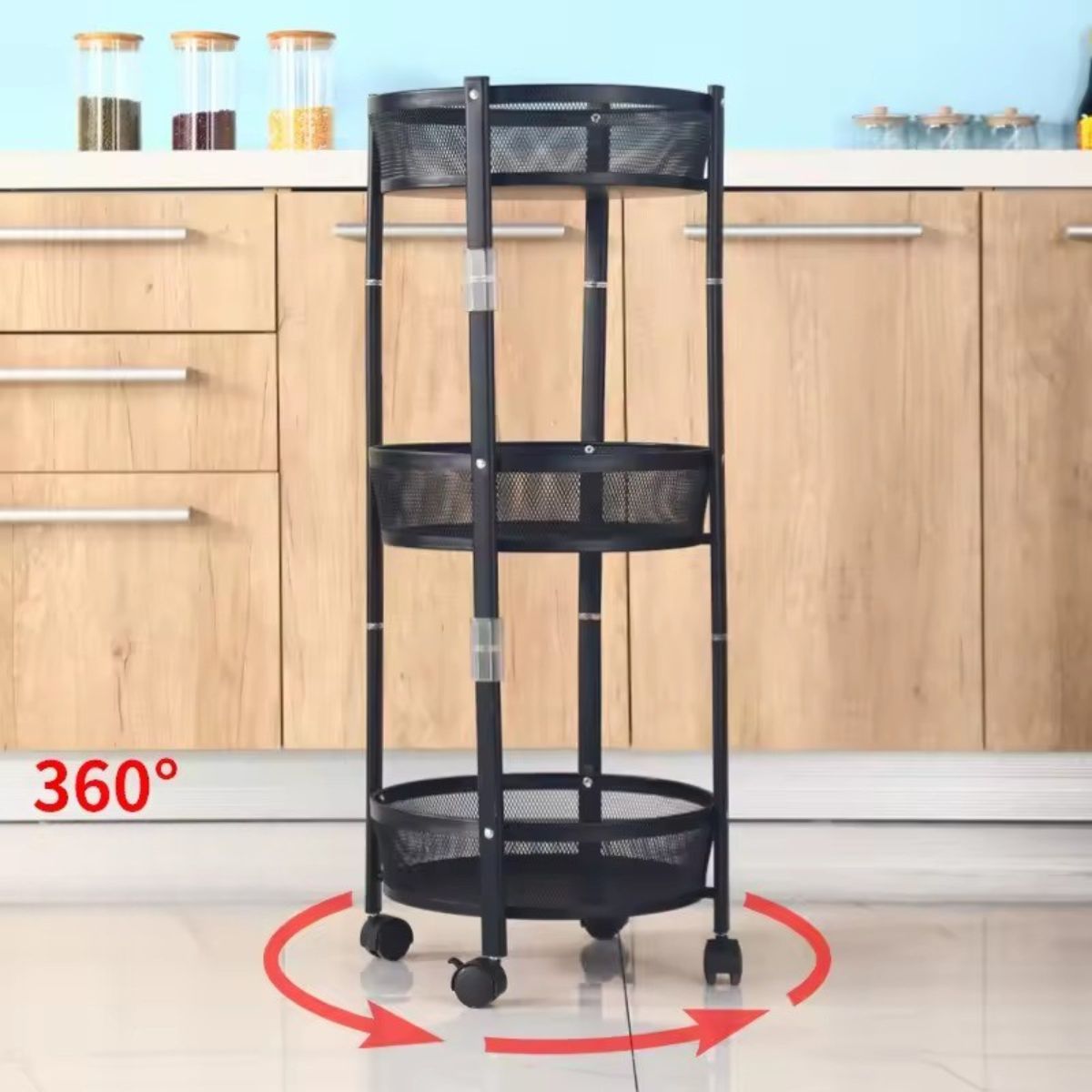 Moonval 3-Layer Rolling Foldable Cart, Collapsible Storage Trolley with 360° Locking Wheels