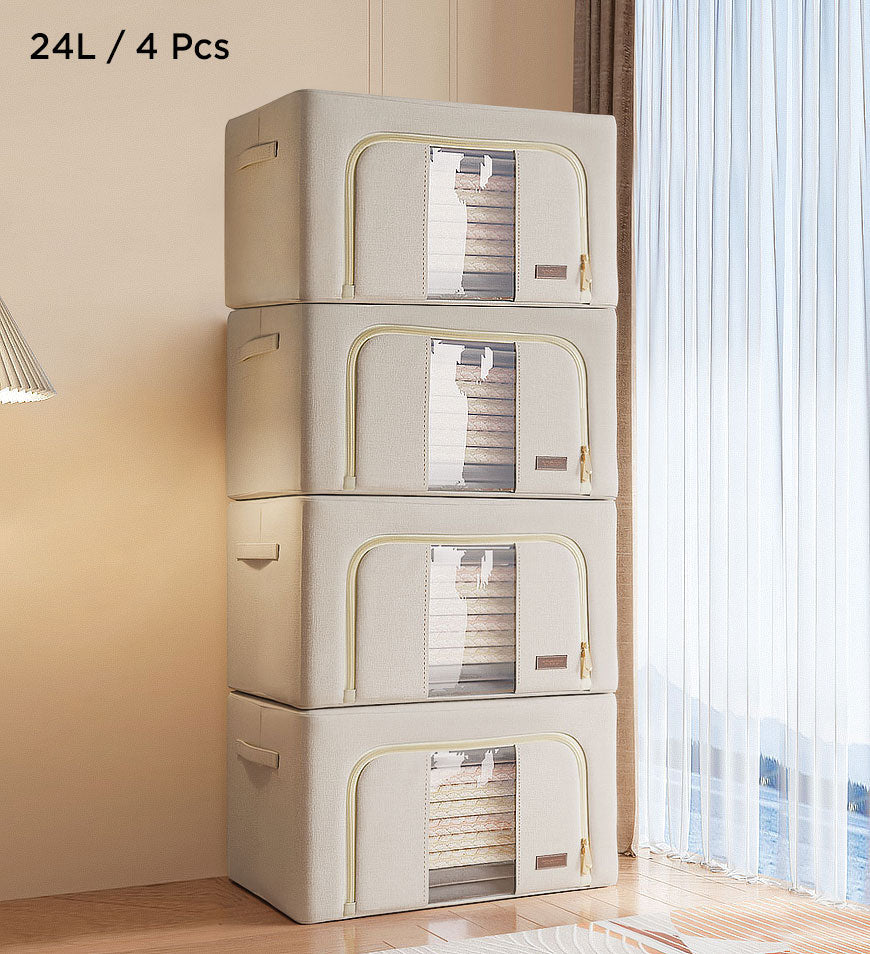 Moonval Foldable Cotton Storage Box, Fabric Closet Organizer for Clothes, Blankets & Linens