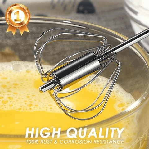 Moonval Semi-Automatic Stainless Steel Whisk, Manual Push Egg Beater & Kitchen Mixer
