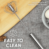 Moonval Semi-Automatic Stainless Steel Whisk, Manual Push Egg Beater & Kitchen Mixer