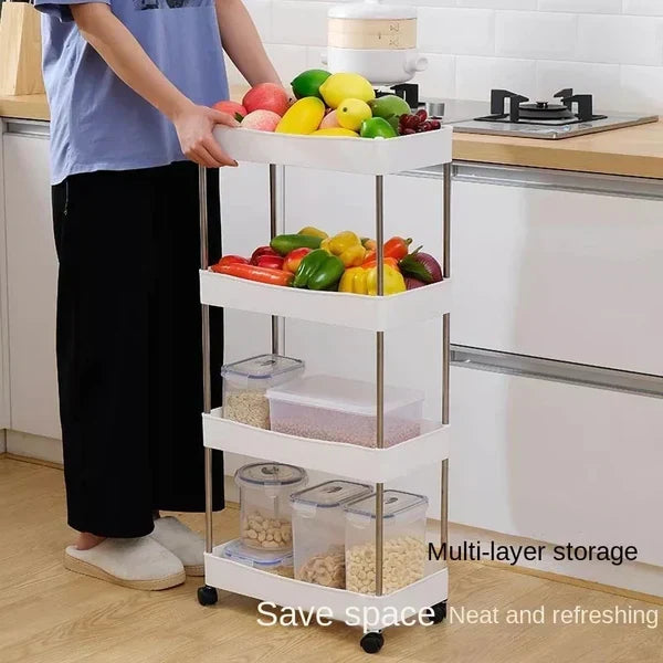 Moonval Slim 4-Tier Rolling Storage Cart, Space-Saving Mobile Organizer for Kitchen, Bathroom & Laundry