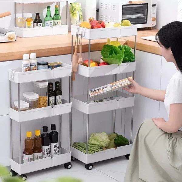 Moonval Slim 4-Tier Rolling Storage Cart, Space-Saving Mobile Organizer for Kitchen, Bathroom & Laundry