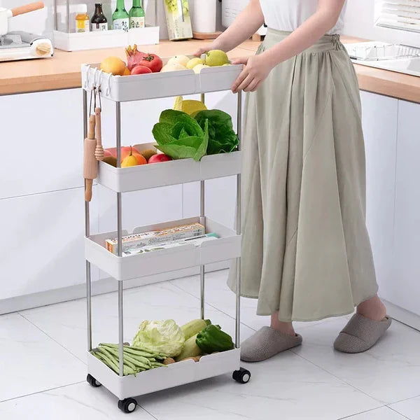Moonval Slim 4-Tier Rolling Storage Cart, Space-Saving Mobile Organizer for Kitchen, Bathroom & Laundry