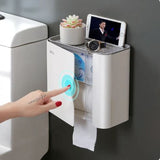 Moonval Wall-Mounted Toilet Paper Holder, Tissue Box Shelf Organizer with Storage for Bathroom