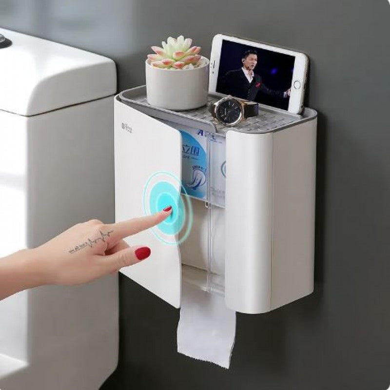 Moonval Wall-Mounted Toilet Paper Holder, Tissue Box Shelf Organizer with Storage for Bathroom