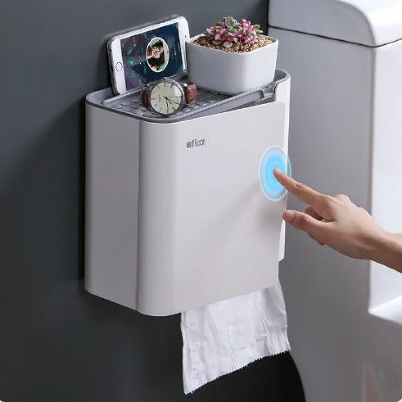 Moonval Wall-Mounted Toilet Paper Holder, Tissue Box Shelf Organizer with Storage for Bathroom