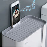 Moonval Wall-Mounted Toilet Paper Holder, Tissue Box Shelf Organizer with Storage for Bathroom