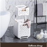 Moonval 2-Tier Laundry Hamper, Rolling Clothes Organizer with Double Compartments & Storage Shelf
