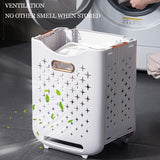 Moonval 2-Tier Laundry Hamper, Rolling Clothes Organizer with Double Compartments & Storage Shelf