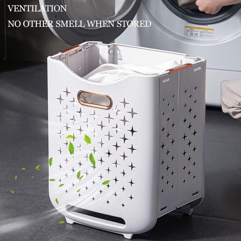 Moonval 2-Tier Laundry Hamper, Rolling Clothes Organizer with Double Compartments & Storage Shelf
