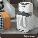 Moonval 2-Tier Laundry Hamper, Rolling Clothes Organizer with Double Compartments & Storage Shelf
