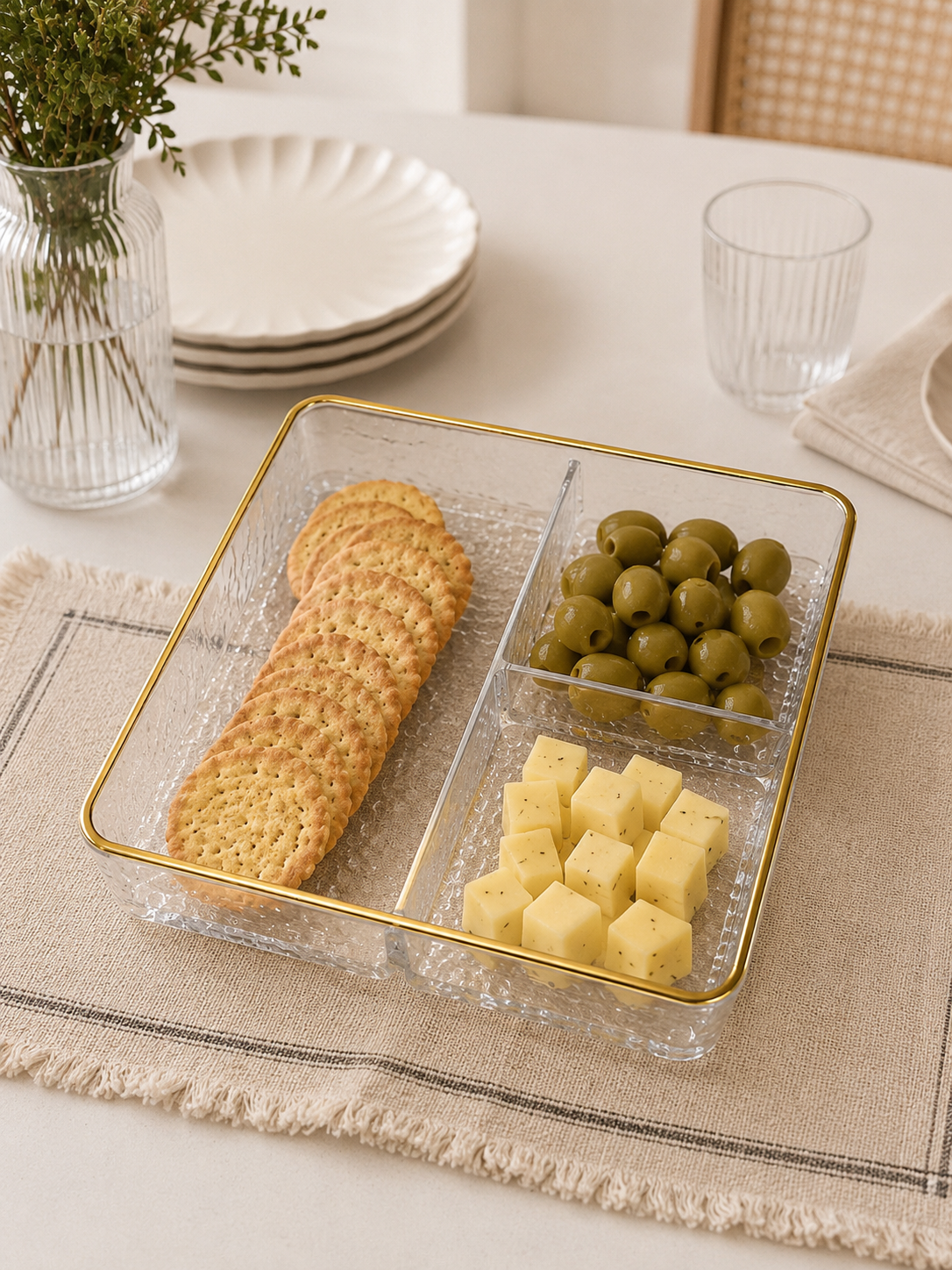 Moonval Divided Serving Tray Set of 3, Clear Snack Organizer with Removable Compartments