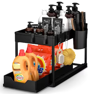 Moonval 2-Tier Pull-Out Under Sink Organizer, Sliding Storage Rack for Kitchen & Bathroom Cabinets