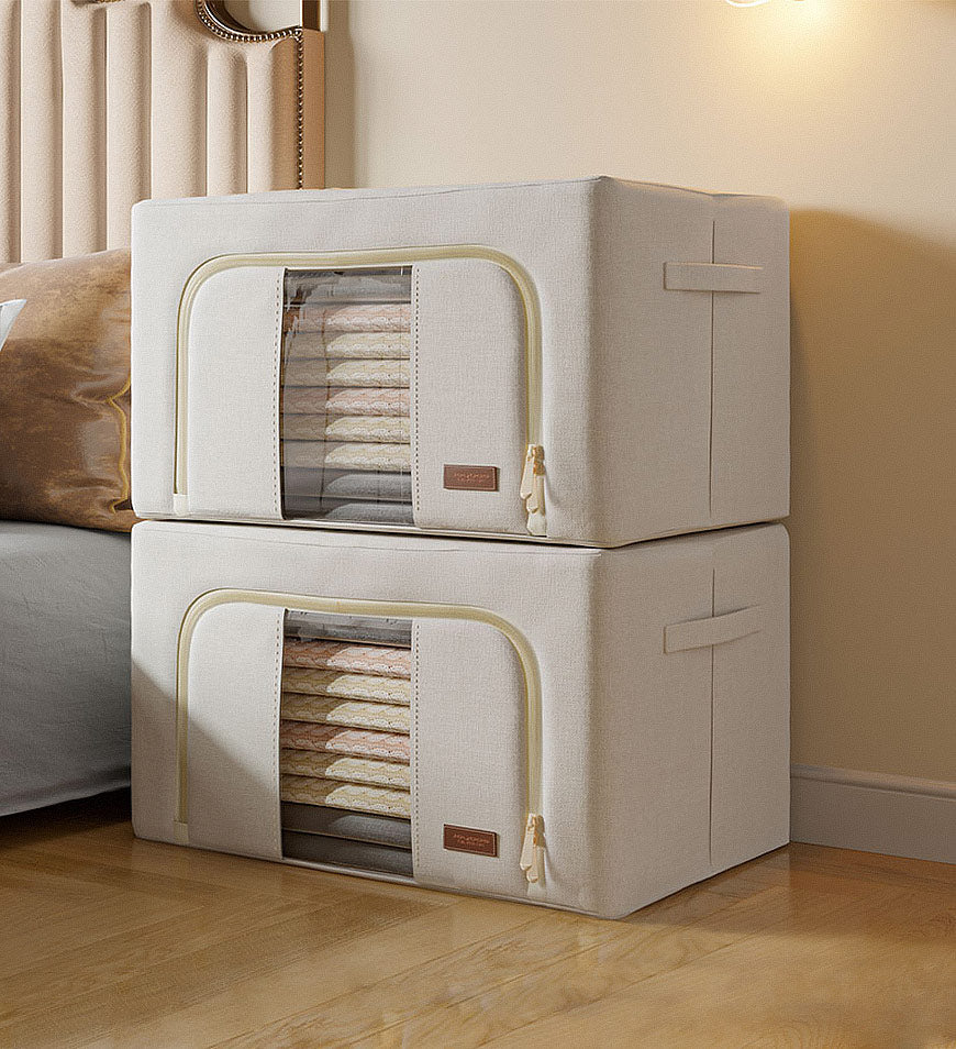 Moonval Foldable Cotton Storage Box, Fabric Closet Organizer for Clothes, Blankets & Linens