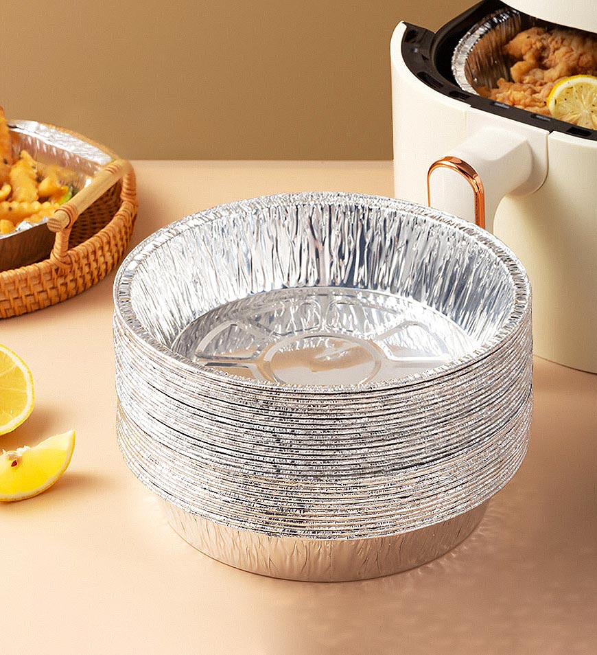 Moonval Round Aluminum Air Fryer Liners, Disposable Oil-Resistant Foil Trays for Air Fryers