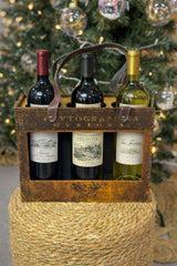 Moonval Decorative 3-Bottle Wine Holder, Rustic Wooden Wine Carrier with Handle