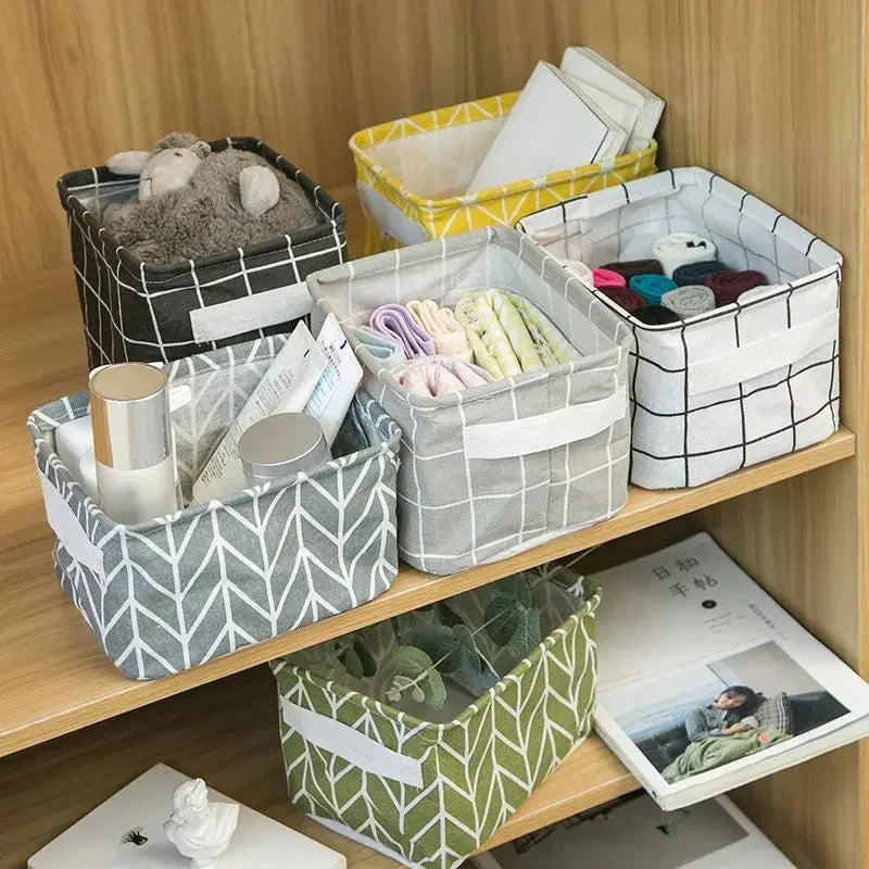 Moonval Foldable Canvas Storage Baskets, Small Fabric Organizer Bins with Handles, Set of 4